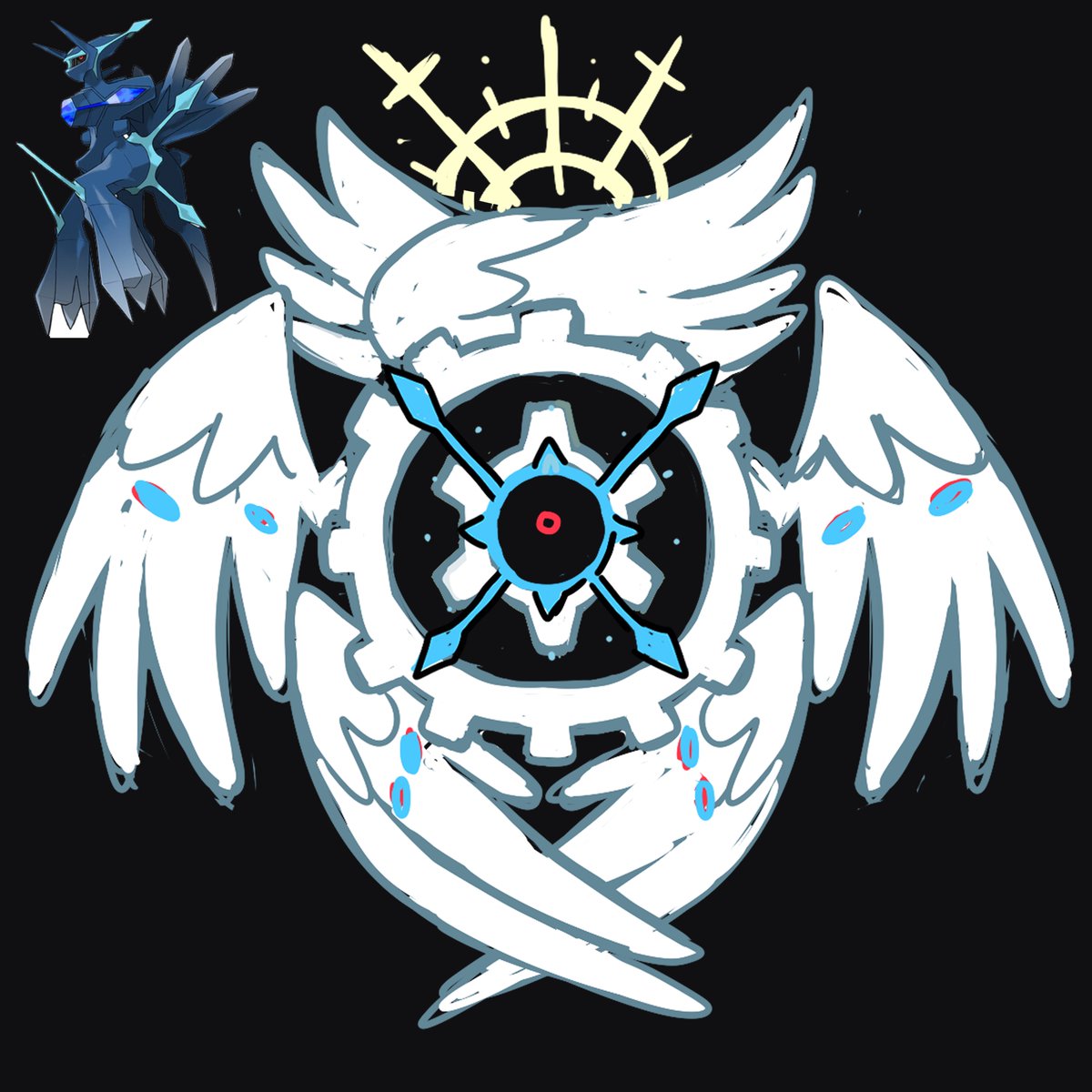 no humans pokemon (creature) black background halo simple background sparkle wings  illustration images