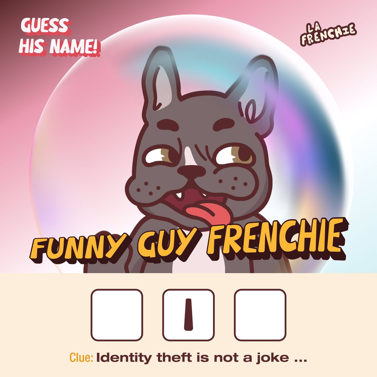 LaFrenchieNFT's tweet photo. 🎁#NFTGiveaway 🎁

This is an easy one!
Win a WL spot by guessing our third mascot's name 🔥

To enter:
1️⃣Type your answers in the comments 
2️⃣Follow @LaFrenchieNFT
3️⃣Tag 3 NFT Friends
4️⃣Like &amp; Retweet

Extra clue: _ _ _ Carrey

#NFTcommunity
#NFTCollection https://t.co/3mJkBO9tf1