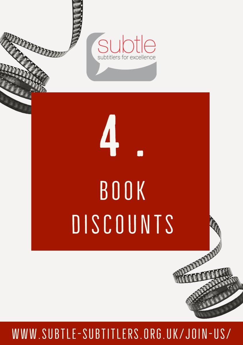Subtle_UK's tweet photo. #10ReasonsToJoinSubtle #JoinyourlocalAVTassociation

Reason #4

Student and professional members enjoy 25% off on a selection of Routledge titles on audiovisual translation. https://t.co/SIJv2t1B1A

Join today and get full access to our benefits: https://t.co/cGAHWIaUTp https://t.co/E9Md8ZaVMh