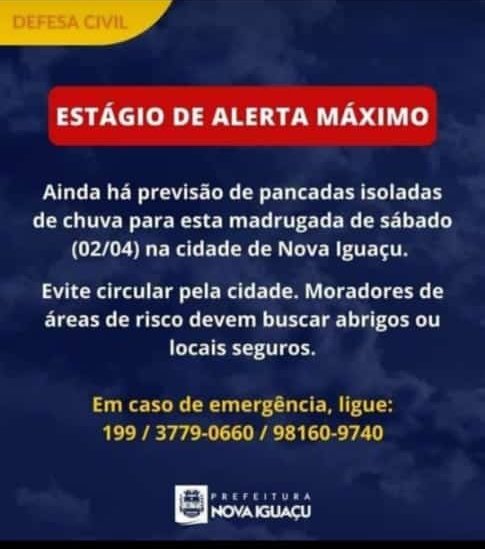XracingB's tweet photo. Alerta da Defesa Civil de Nova Iguaçu, diversas áreas afetadas. https://t.co/icEQTcYMNX