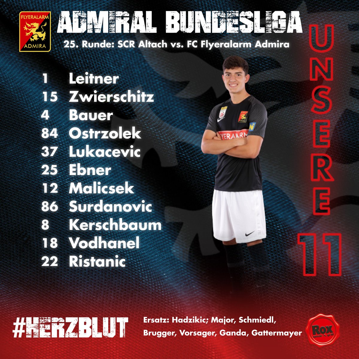 FCAdmiraWacker's tweet photo. Diese Startelf soll es gegen @SCRAltach richten! #altadm #admira #startelf #admiralbl #oefbl https://t.co/bv9ps6uJGu