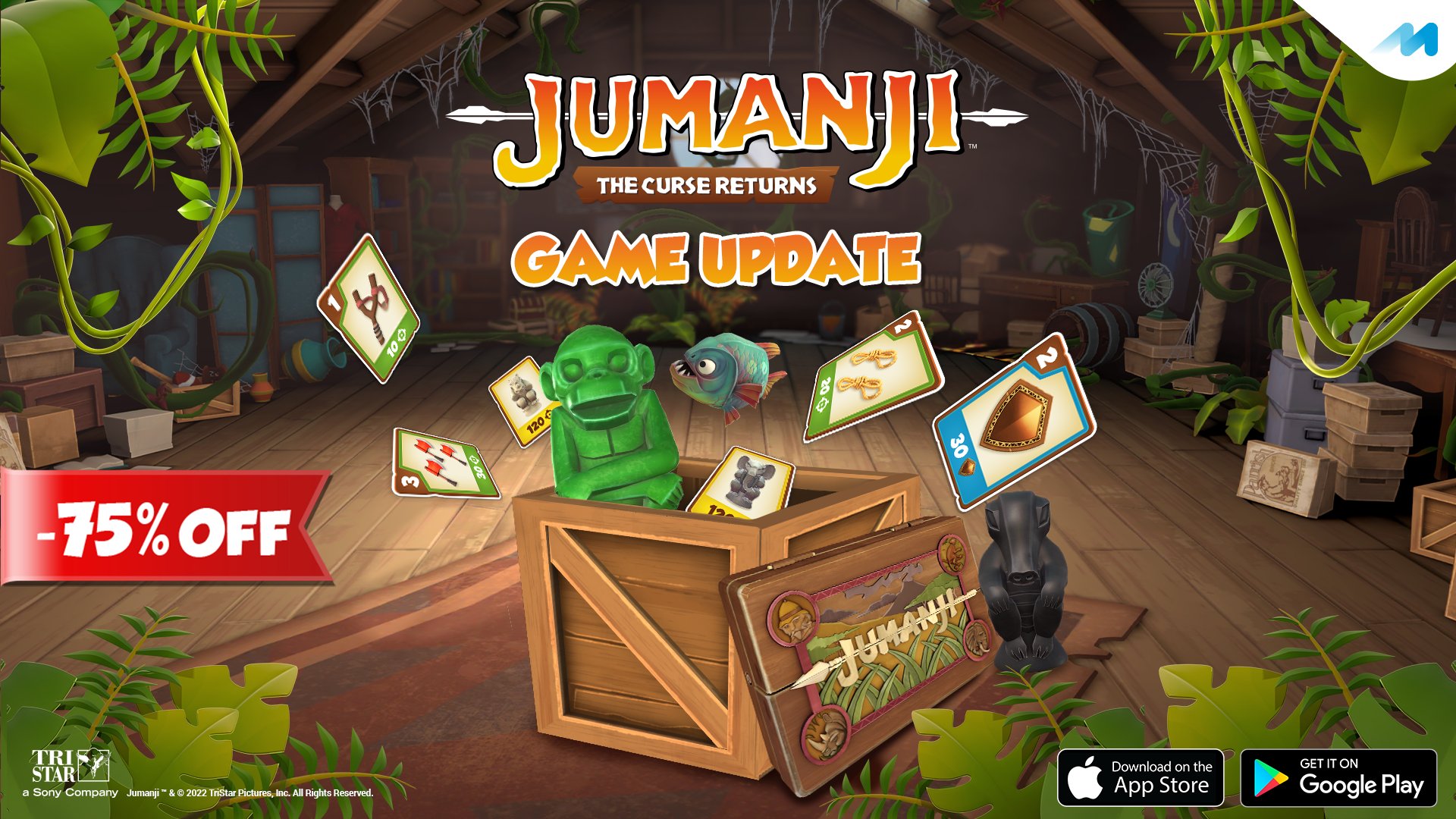 Marmalade Game Studio on Twitter: "🌿 Celebrate the huge #JUMANJI: The  Curse Returns update with 75% OFF the #mobilegame - LAST CHANCE TODAY 🌿  Gather your #team and play. Roll the #dice,
