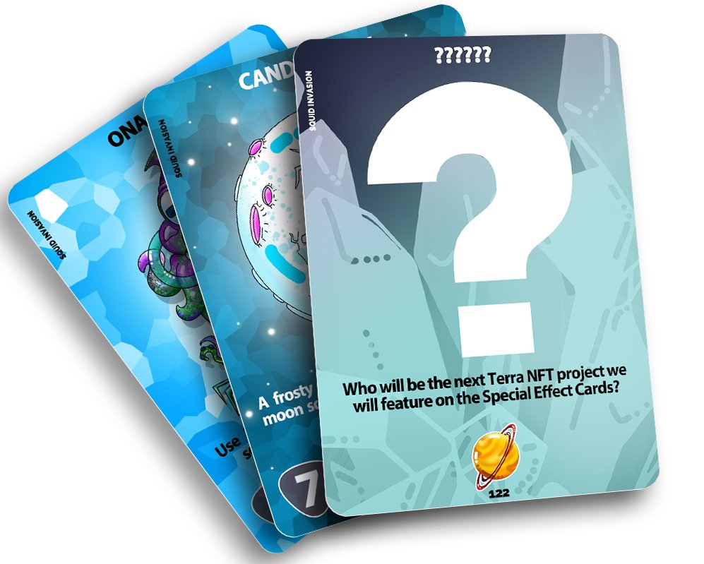 Squid_Invasion_'s tweet photo. Squid Invasion Card Game is a battle party game featuring the best #TerraNFTs!
Battle to become Supreme Collector, use the Special Effect NFT Cards to turn the game in your favour! The best #LUNAtics will prevail!
Enjoy a piece of #Terra on Earth!
Who's next?
#BringTheInk https://t.co/3tZVCt1LMU