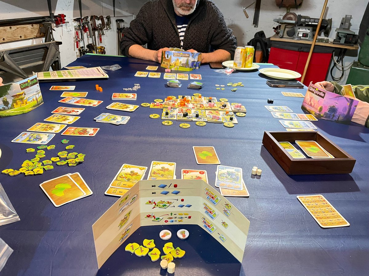 BCboardgamers's tweet photo. #GamersGarage this week #Gingkopolis #XavierGeorges long awaited OOP game I first played @terminalcitycon with @MeepleDungeon and the #KelownaCardboardCartel this time playing @BoardontheAir and @amazingstoriesk -sneaky city building, area control, with key last minute moves 👍❤️ https://t.co/NxSCNMDD0L