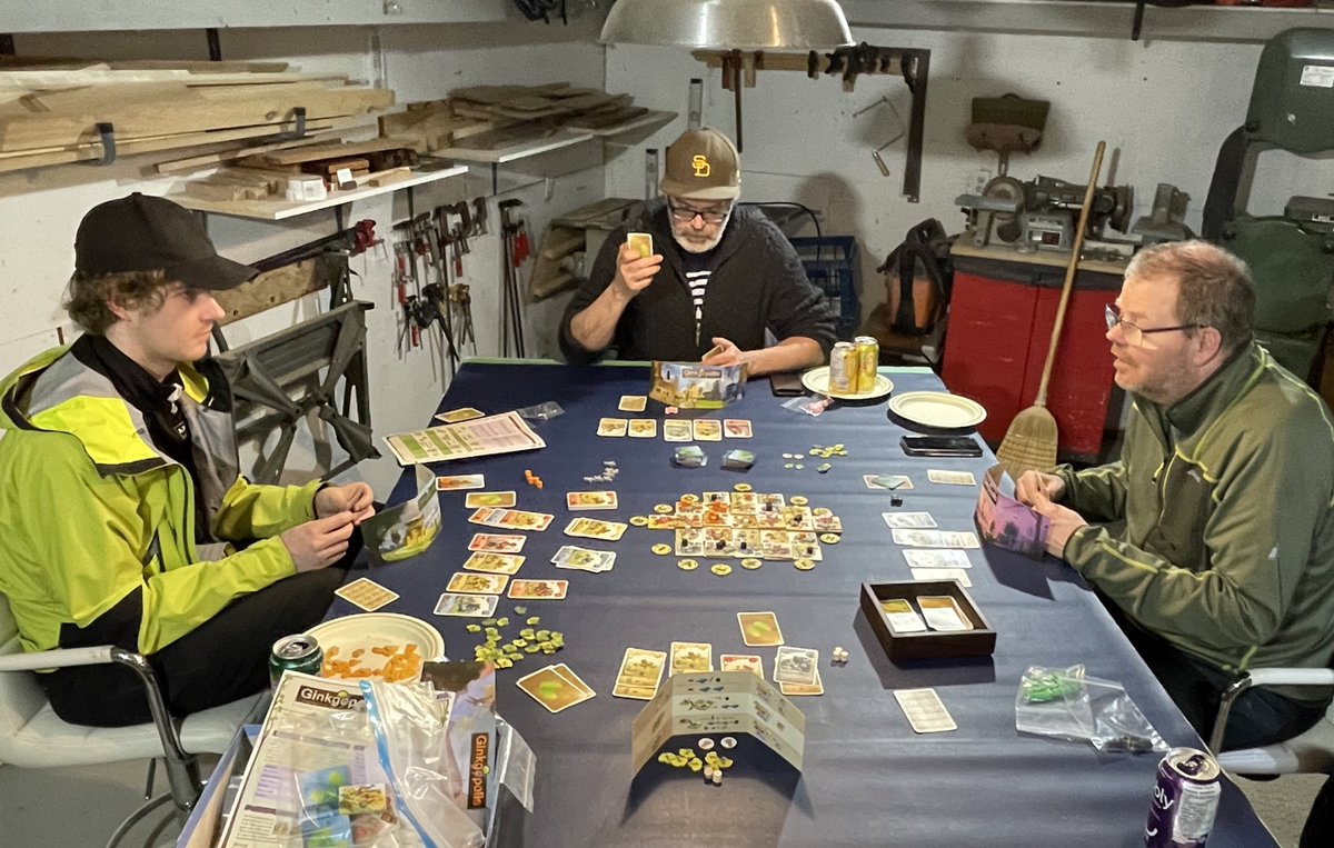 BCboardgamers's tweet photo. #GamersGarage this week #Gingkopolis #XavierGeorges long awaited OOP game I first played @terminalcitycon with @MeepleDungeon and the #KelownaCardboardCartel this time playing @BoardontheAir and @amazingstoriesk -sneaky city building, area control, with key last minute moves 👍❤️ https://t.co/NxSCNMDD0L