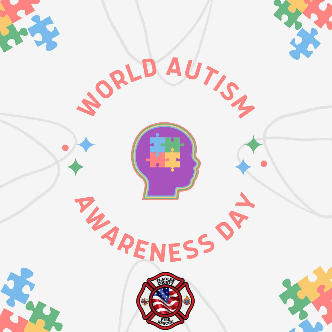FC_FireRescue's tweet photo. April 2nd is World Autism Awareness Day! Here is to raising awareness and encouraging acceptance! Together, we can create a world where all people with autism can reach their full potential. 💗 💜 💛 💙 #autism #april #fcfr #flaglercounty https://t.co/eH2CffuLCj