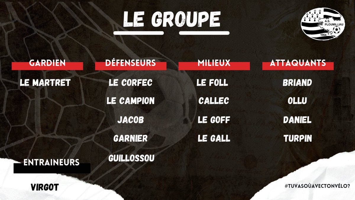 [Championnat D1] ⚽️

Derby à domicile demain pour nos millautais 🔴⚪️ 

⌚️ 15h30
🆚 AS Plestin 
📍 Ploumilliau
🏟 Chaudron du Clandy

#Tuvasoùavectonvélo
