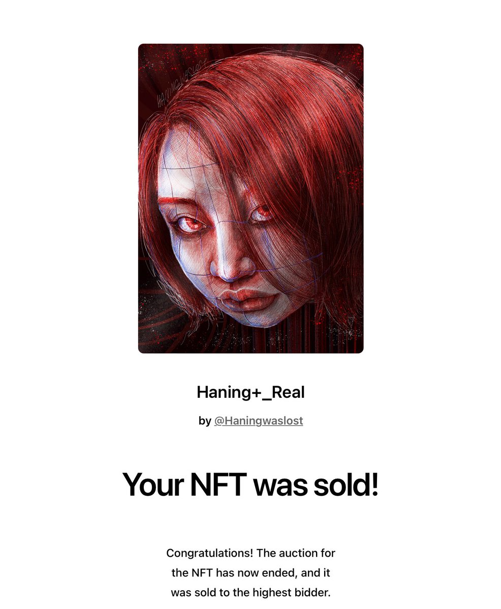 haningwaslost's tweet photo. And the auction has ended!
My REAL was sold to @jackdeedigital !!🫀🫀🫀
Thank you for your support! 
It’s my honor to has one of my artwork added to your collection!

I’ll create the next best artwork for you and everyone again!

LOVE🫀

#nfteers https://t.co/G2Wxx8CNAe