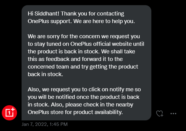 siddhantshriv's tweet image. @OnePlus_IN @oneplus Please OFFICIALLY declare already the alternative charger your Oneplus family is supposed to be using once theirDash/Warp charger stops working. @OnePlus_Support 
#oneplusoutofstock #onepluscharger