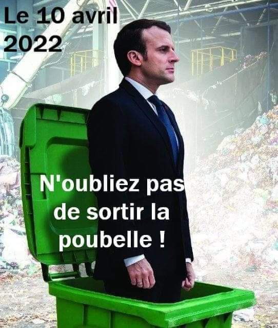 _matilda777's tweet photo. #ToutsaufMacron 
Si vous ne voulez pas en prendre pour #5ansdeplus le 10 avril, n'oubliez pas de sortir la poubelle. C'est le jour des déchets encombrants.

#MacronDehorsDesLePremierTour 
#MacronDegage https://t.co/c4kcxzTspU