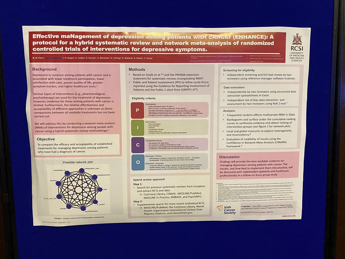 emguinank's tweet photo. I was delighted to present posters on behalf on @maria_pertl & the ENHANCE team for her @IrishCancerSoc funded psychooncology award @RCSIPsychology, MSc in Cancer Survivorship @CancerInstIRE student Sarah Wright and my own @IrishCancerSoc funded #ExMET study in metastatic cancer. https://t.co/U3gT1qNi5f