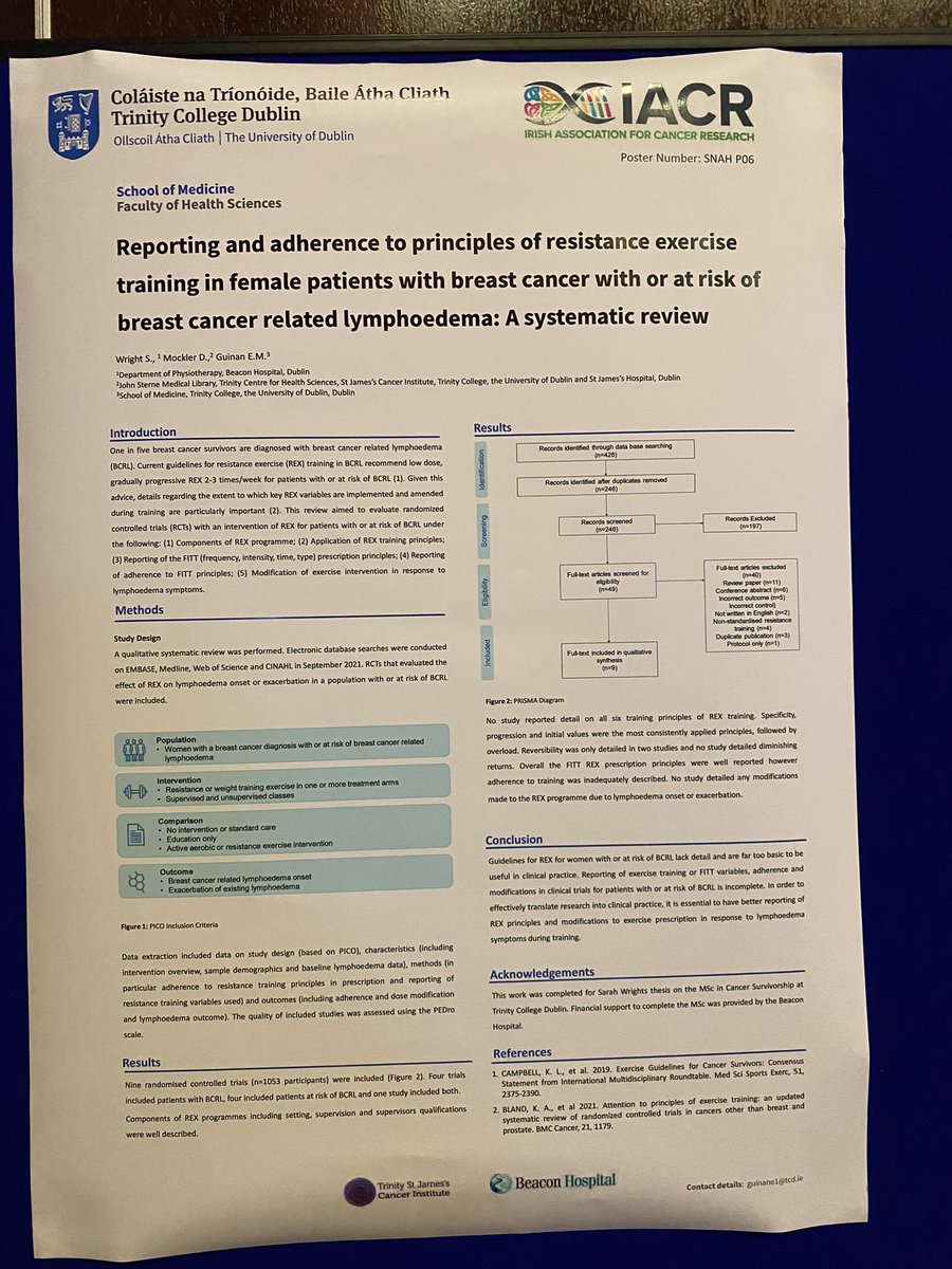 emguinank's tweet photo. I was delighted to present posters on behalf on @maria_pertl & the ENHANCE team for her @IrishCancerSoc funded psychooncology award @RCSIPsychology, MSc in Cancer Survivorship @CancerInstIRE student Sarah Wright and my own @IrishCancerSoc funded #ExMET study in metastatic cancer. https://t.co/U3gT1qNi5f
