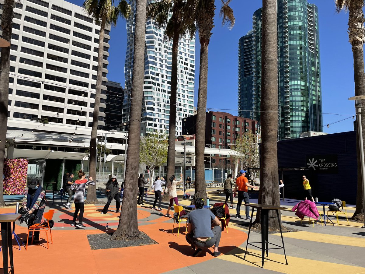 chadnico's tweet photo. Awesome #FridayFun w/our @ymcasf @EmbarcaderoYMCA team at beautiful @eastcutcrossing (tks Lillian Phan🙏🏽!!) fr ‘Trade Zoom 4 Zumba’! Part of Mayor @LondonBreed’s #BloomSF effort 2 help revitalize #DownTown #SanFrancisco!! Tks @rodneyfong 4 the connect!! #Community #HealthyLiving https://t.co/gIWTYmkCOc