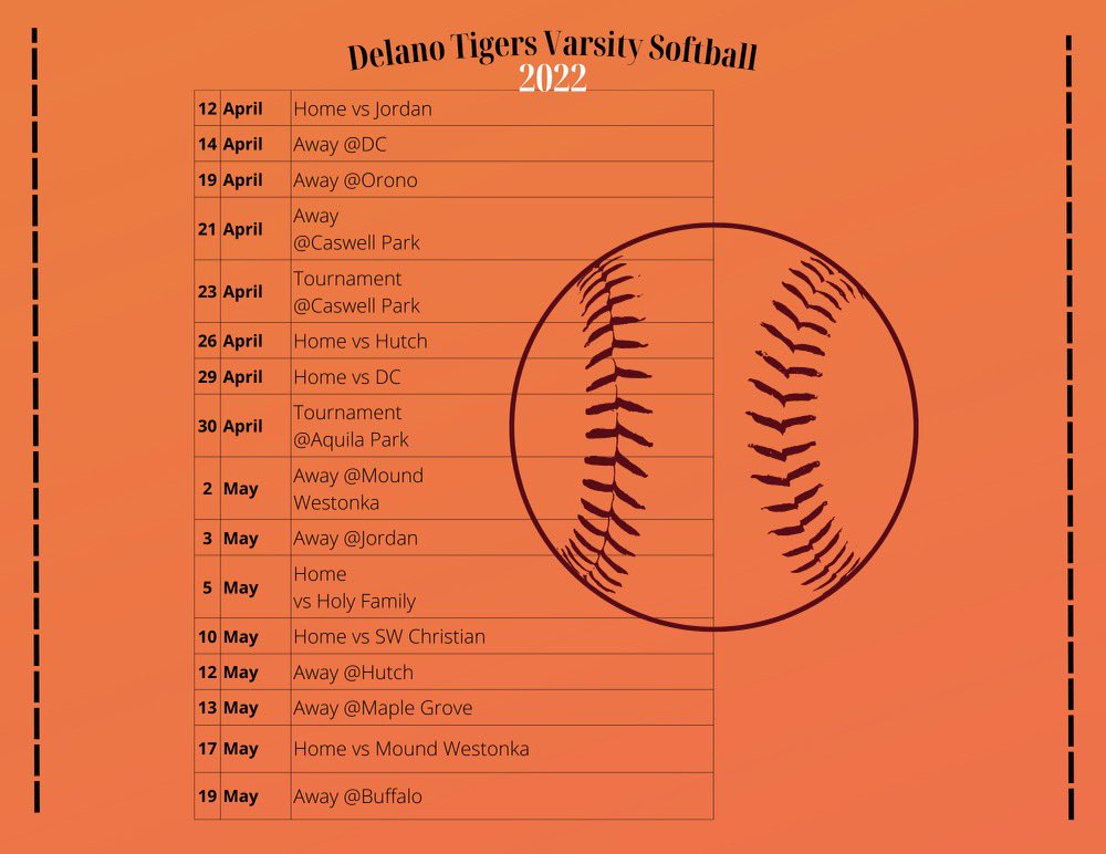 2022 Delano Softball schedule! First game is right around the corner!  We hope to see you there!!