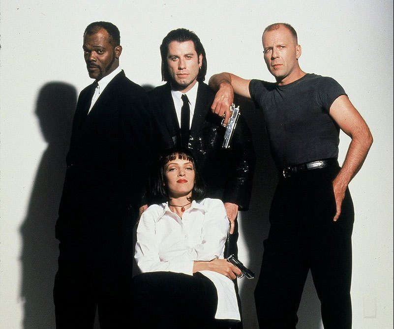 FilmDifferently's tweet photo. Samuel Jackson, John Travolta, Uma Thurman &amp; Bruce Willis (1994) https://t.co/Hy3rJGDaHS