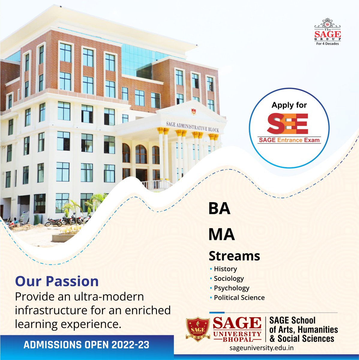 SageUniBhopal's tweet photo. A degree in B. A. / M. A. from SAGE School of Arts, Humanities & Social Studies provides plethora of opportunities for a promising career.
🌐 : https://t.co/yuoZhXDT1l
__
#SAGEUniversity #SAGEBhopal #SUB #SAGEGroup #AdmissionsOpen #Sociology #Psychology #PolScience #History https://t.co/IvWYGy4mk2