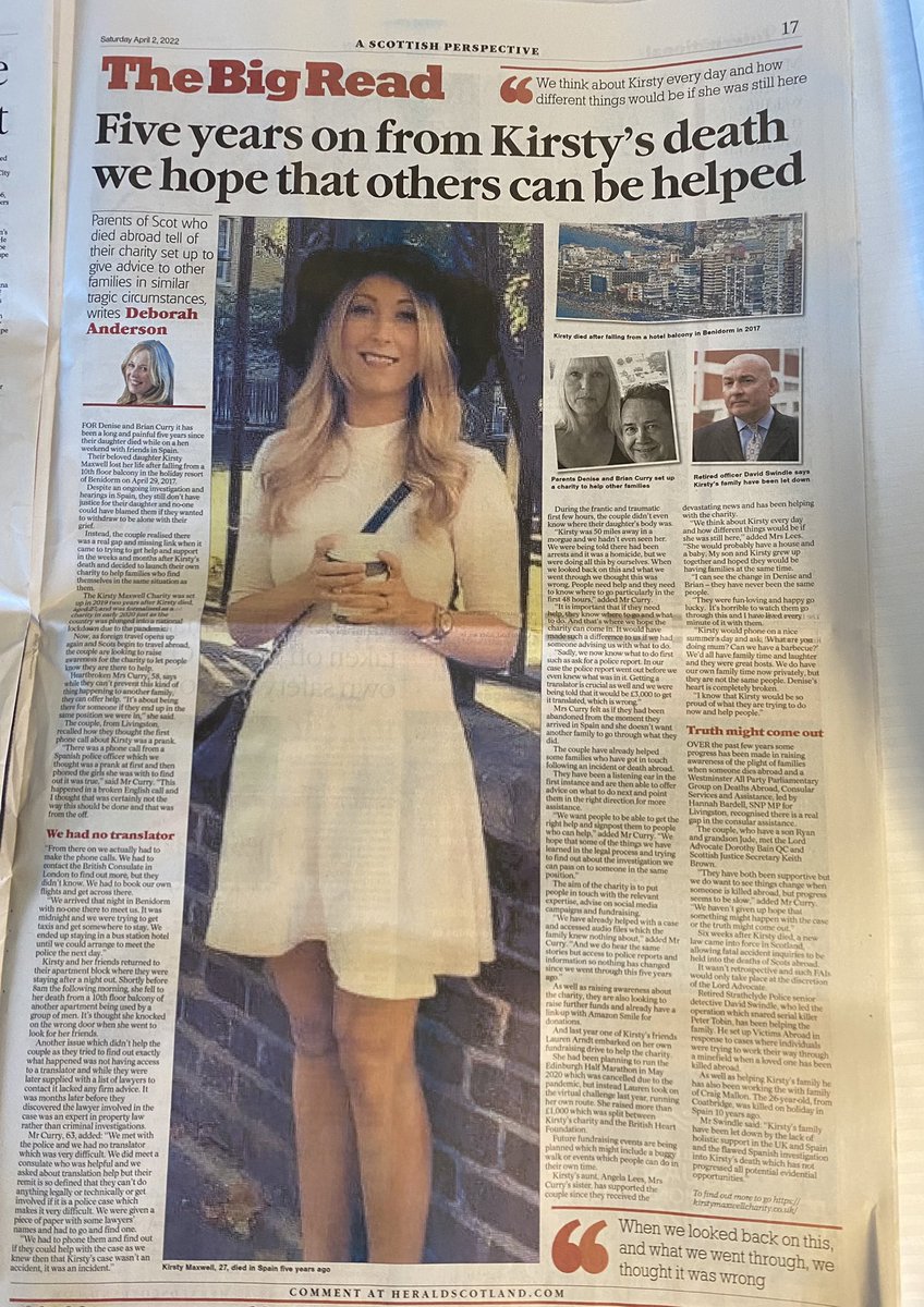 kirstydeathhelp's tweet photo. Please share this powerful @DebsLAndersonHT @heraldscotland feature re @KirstyMCharity work being done to help support #killedabroad #victims families @crimecon_uk @VictimsAbroad https://t.co/kwf9DH9xYT