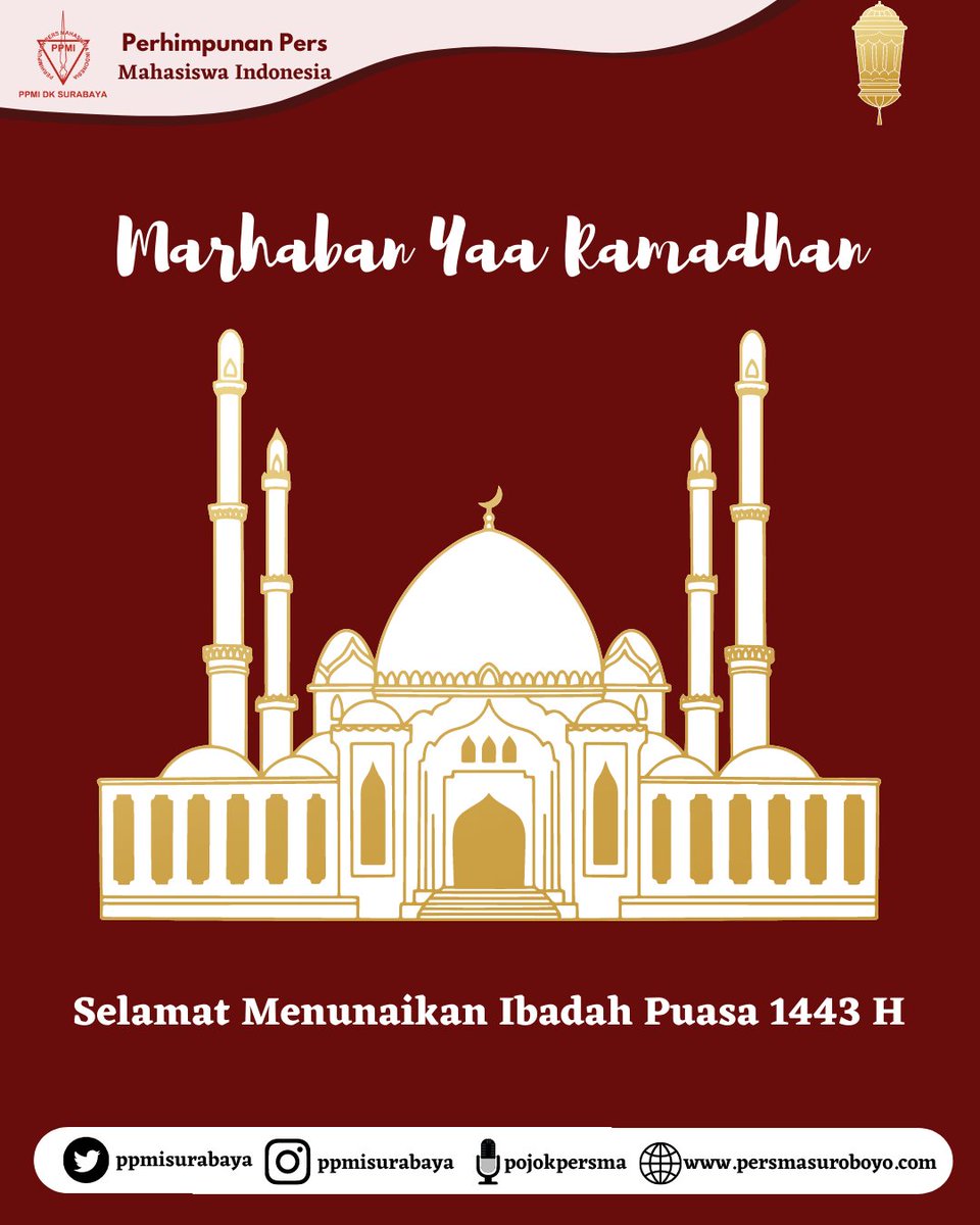 ppmisurabaya's tweet photo. See this Instagram photo by @ppmisurabaya https://t.co/cl2tUzI9wy 

[MARHABAN YAA RAMADHAN 1443 H]

Kami segenap pengurus PPMI DK Surabaya mengucapkan Selamat Menunaikan Ibadah Puasa di Bulan Ramadhan. Semoga keberkahan senantiasa menyertai semuanya. https://t.co/fxhuybCSyE