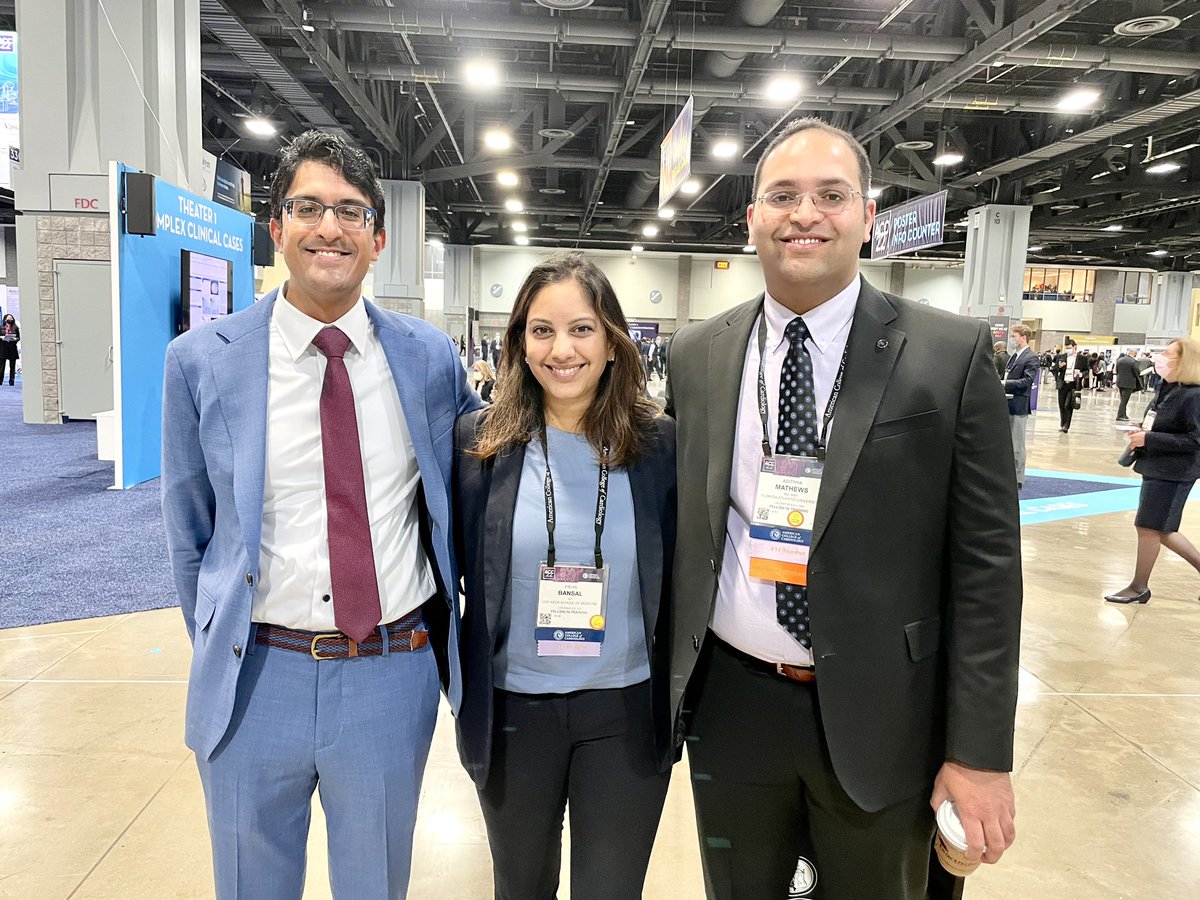 So much talent at #ACC22! Former Chief Fellow <a href="/priyab08/">Priya Bansal</a>, senior fellow <a href="/adithm13/">Adithya Mathews MD, MBA</a> and second year fellow <a href="/ardasani/">Anand Desai</a>! #Represent #FAU #soproud #CardioTwitter