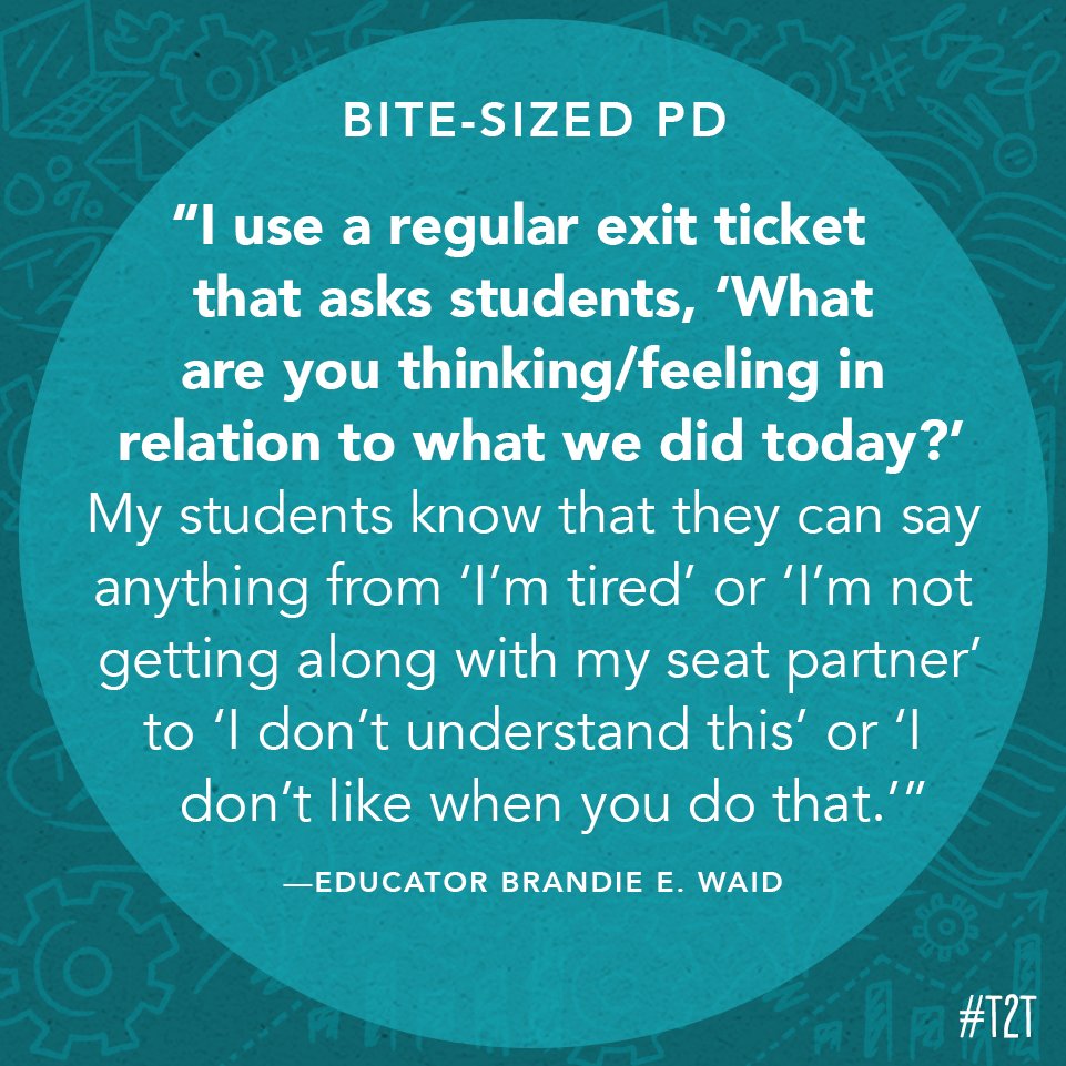 teacher2teacher's tweet photo. Say anything. Feel anything!

With this check-in activity, students in educator @MathTeach_BEW's classroom know their feelings will be honored – no matter what. https://t.co/4fvsb3fnHf