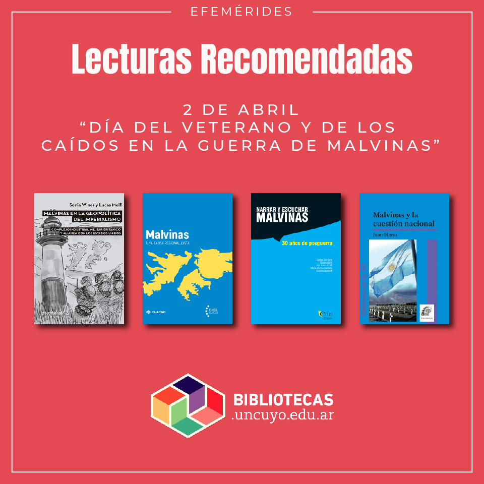siduncuyo's tweet photo. En conmemoración del "Día del Veterano y de los Caídos en la guerra de Malvinas" compartimos unas lecturas recomendadas, disponibles para los usuarios/as de Bibliotecas UNCUYO, en la plataforma e libro. Encontralas  en 👉 https://t.co/ixJLLi4pxQ 
#Efemérides https://t.co/uzFrk85bbD