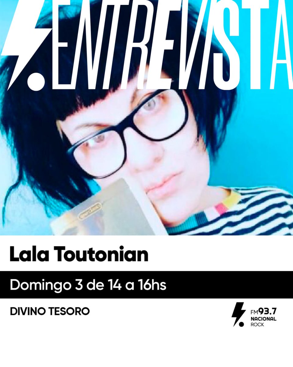 🤘🏽Mañana en Divino Tesoro <a href="/pablomileo/">Pablo Mileo</a>  y <a href="/chiniescobar/">agustina</a> reciben a @LalaKarenina, periodista cultural y editora, en una entrevista en piso espectacular, no te la pierdas!

📻Domingo de 14 a 16hs por la 93.7, <a href="/nacionalrock937/">Radio Nacional Rock FM 93.7</a>.