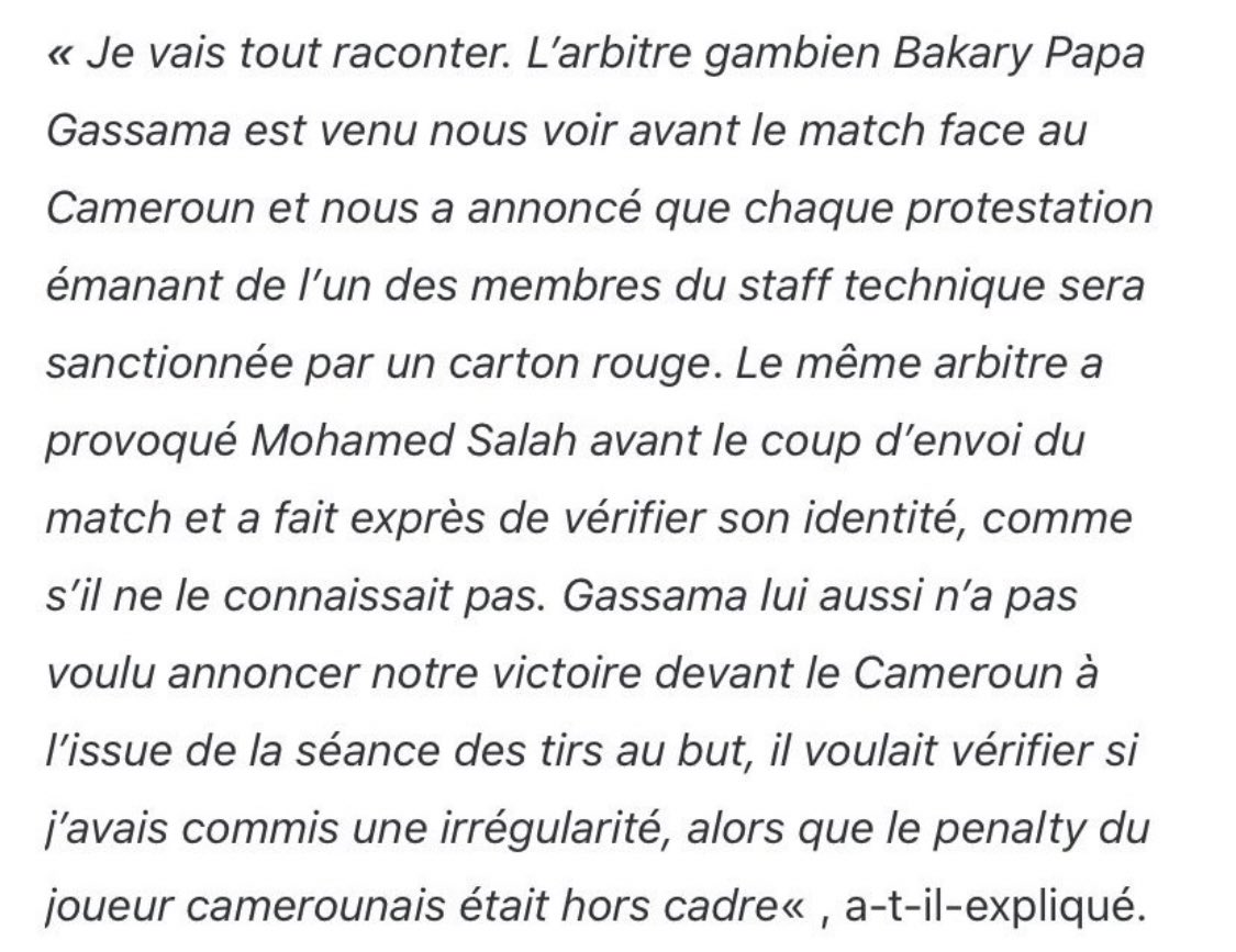 DZFOOTBALLDZ's tweet photo. Déclarations de Gabaski le gardien égyptien, qui charge clairement l’arbitre Gassama ! #ReplayAlgCam https://t.co/ok2iuQr1u8
