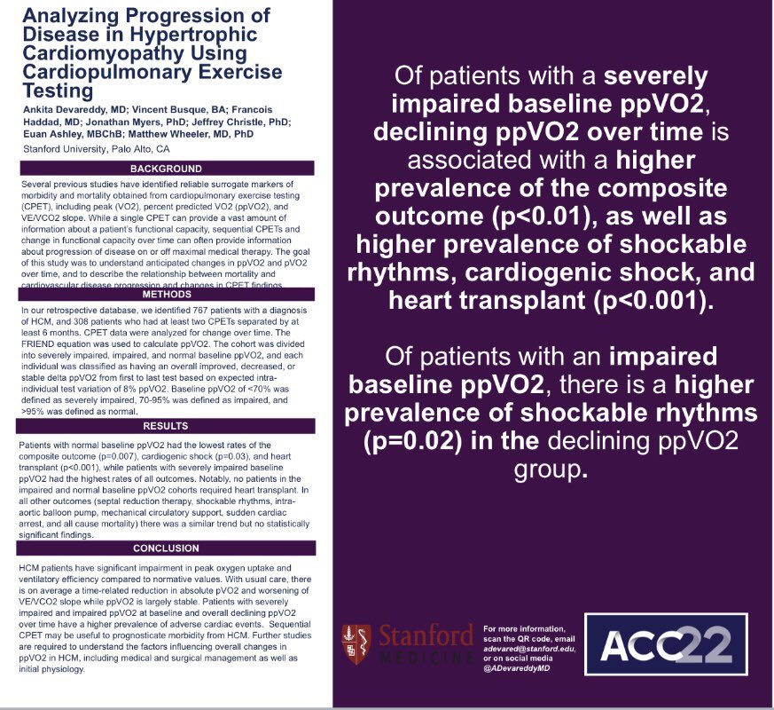 Matthew Wheeler (@mwheelermd) on Twitter photo Congrats to rising star <a href="/ADevareddyMD/">Ankita Devareddy</a> <a href="/StanfordMedRes/">StanfordMedRes</a> for presenting our results analyzing progression of disease in the pre-#mavacamten era using serial CPET testing in #HCM patients <a href="/StanfordMed/">Stanford Medicine</a> #ACC22 <a href="/euanashley/">euan ashley</a> <a href="/jwc14/">Jeff W Christle</a> <a href="/Ron_Witteles/">Ronald Witteles</a> Congrats to rising star <a href="/ADevareddyMD/">Ankita Devareddy</a> <a href="/StanfordMedRes/">StanfordMedRes</a> for presenting our results analyzing progression of disease in the pre-#mavacamten era using serial CPET testing in #HCM patients <a href="/StanfordMed/">Stanford Medicine</a> #ACC22 <a href="/euanashley/">euan ashley</a> <a href="/jwc14/">Jeff W Christle</a> <a href="/Ron_Witteles/">Ronald Witteles</a>