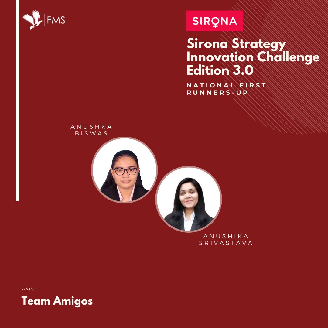 FMS_Delhi's tweet photo. FMS, Delhi is delighted to announce that Team Amigos emerged as the National First Runners-up of the Strategy Innovation Challenge Edition 3.0.
Congratulations to the team and we wish them all the best in their future endeavors.
#FMSDelhi
#RedBuildingOfDreams
#LifeAtFMS https://t.co/8BfCtt1EfU