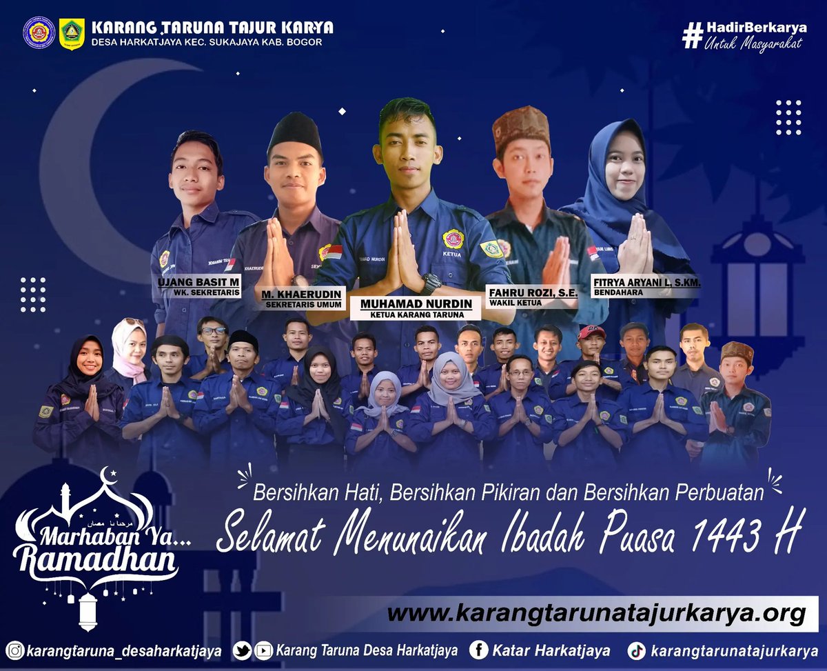Marhaban Yaa Ramadhan 🙏😇 
"Bersihkan Hati, Bersihkan Pikiran dan Bersihkan Perbuatan" 

Segenap Keluarga Besar Karang Taruna Tajur Karya Desa Harkatjaya Mohon Maaf Lahir dan Batin🙏

Selamat Menunaikan Ibadah Puasa 1443 H.