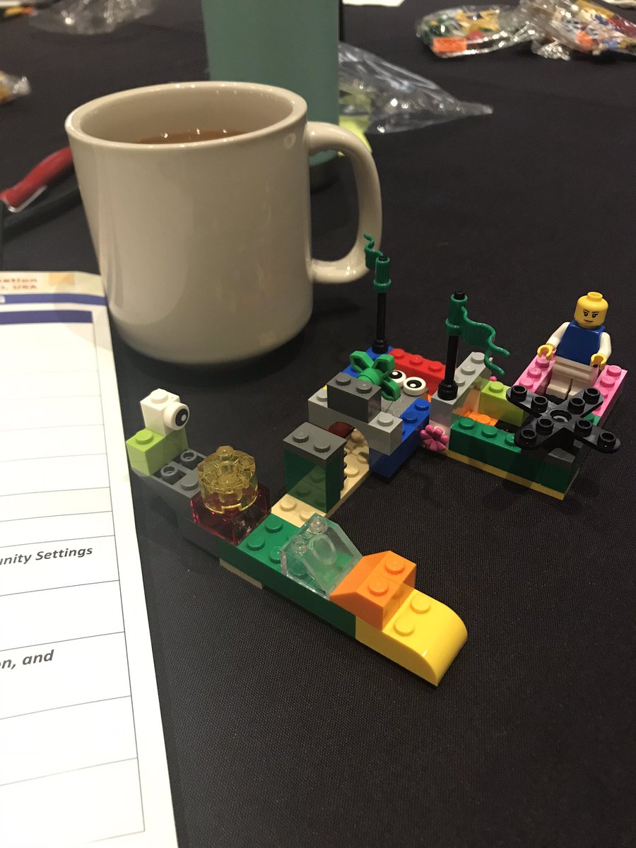 SNixGerard's tweet photo. New rule: all conferences must include multiple Lego-based sessions. Super fun + immediately got us talking while building. This task: create an obstacle course while eating breakfast 🏗. Kudos, @SRCDtweets #learnplay22 https://t.co/n7G6XUZOlZ