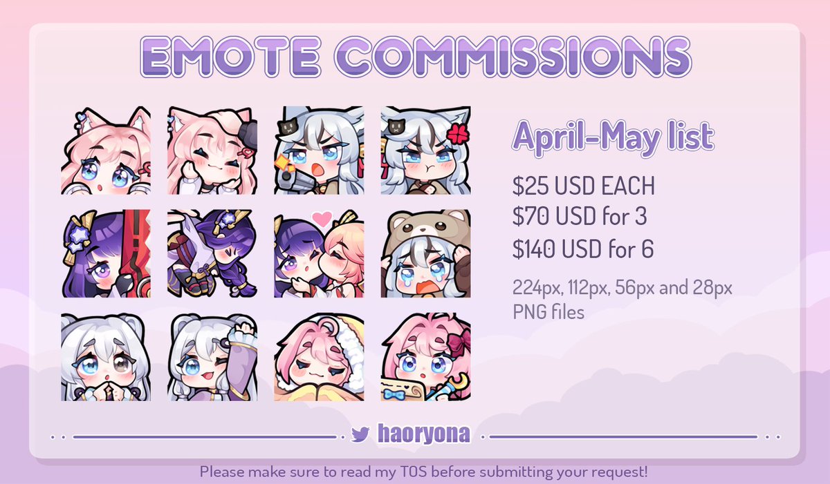 Emote Commissions are OPEN!~
Please make sure to read my TOS before requesting a commission: haoryona.carrd.co/#tos
Form: forms.gle/qTd2CyjL1s3Vd3…
RTs greatly appreciated! ♡