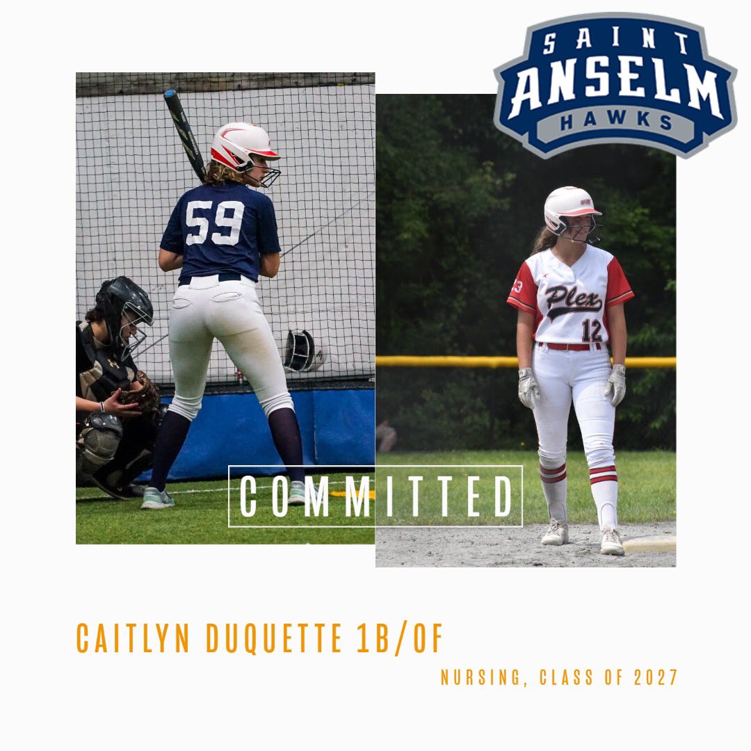 DuquetteCaitlyn's tweet photo. I’m happy to announce my verbal commitment to play softball and further my academic career at Saint Anselm @STAHawksSB, studying nursing. I’m so thankful for my coaches, friends, and family who have helped me get to this point. Go hawks! 💙 https://t.co/i6OourfApu