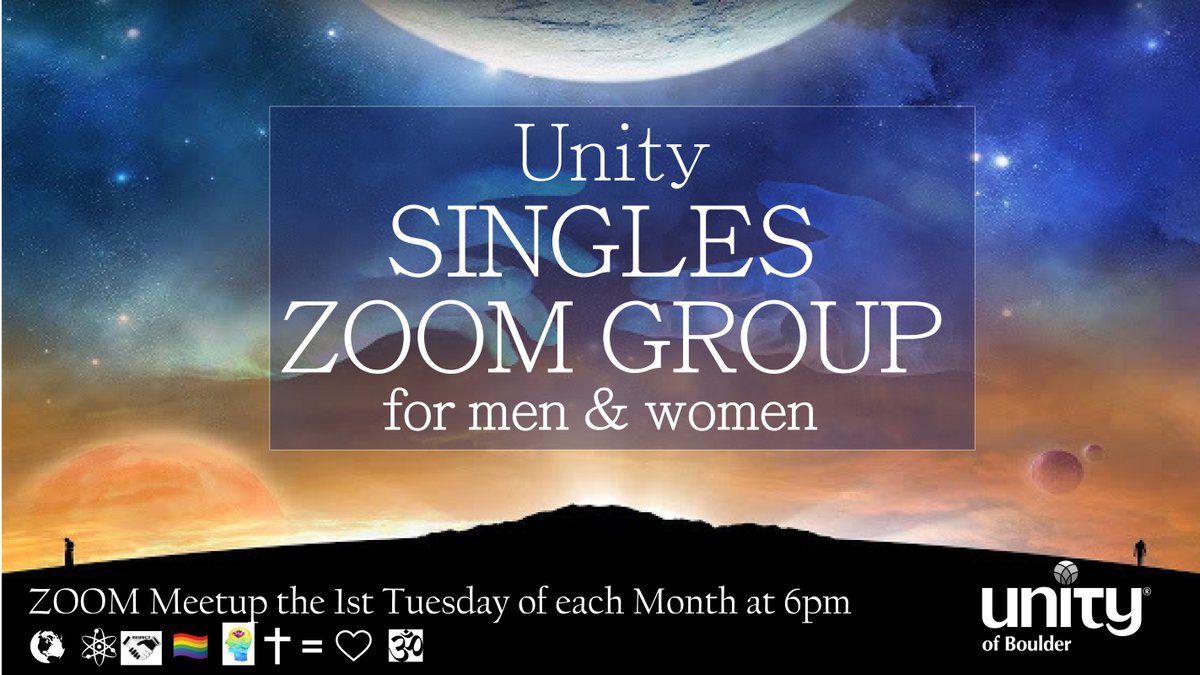 UnityBoulder's tweet photo. Newcomers Welcome to attend our UNITY SINGLES GROUP ZOOM Next Meeting: Tues, April 5th, 6PM MST. Connect, meet new people, share, support & heal. DETAILS: https://t.co/AHqE2YiLls Led by @nansea_lee7 Contact: nansealee@gmail.com for ZOOM Login. #singlesgroup #bouldersingles https://t.co/QyNjSXH3u6