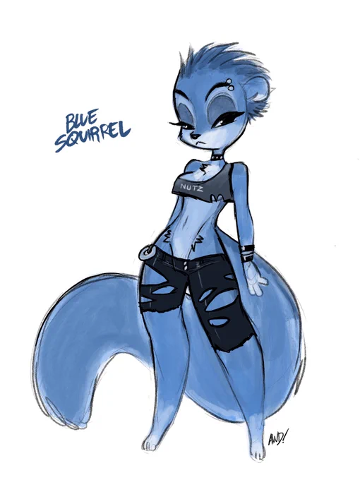 Cute apathetic blue squirrel I dreamt up 