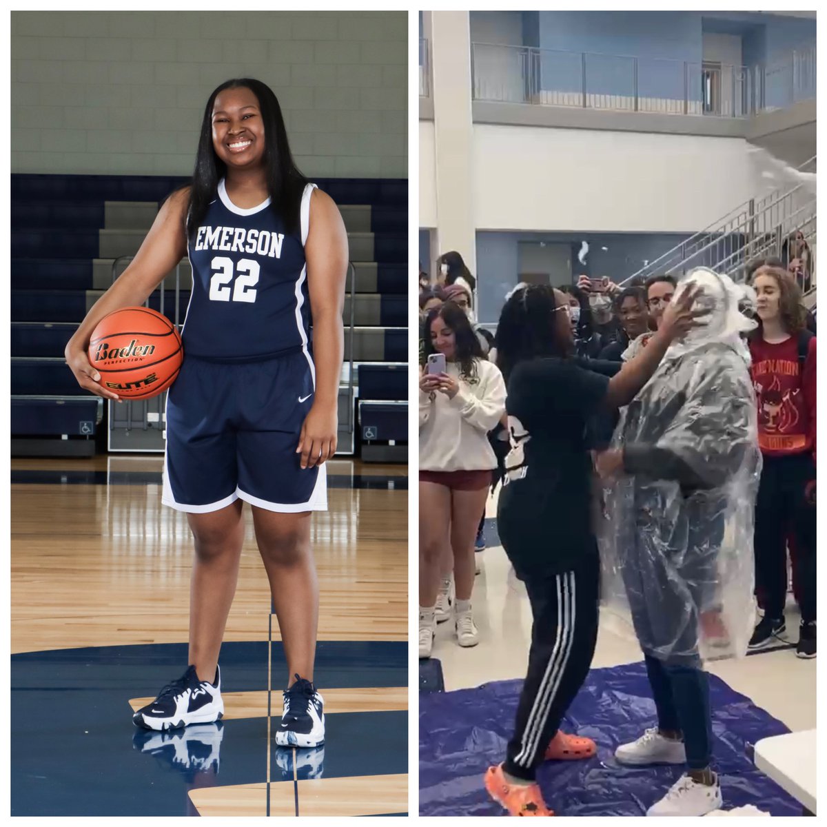evadcoleman's tweet photo. My #Baller Evana recently won a raffle at school to pie a teacher in the face. She selected her geometry teacher / #Basketball coach and took her #BestShot. Coach Jaeda Ransom definitely paid the price! I’m #Grateful she was a good sport. #EmersonHS #IMessenger #TexasMetroNews https://t.co/Lk2ppBa7xE