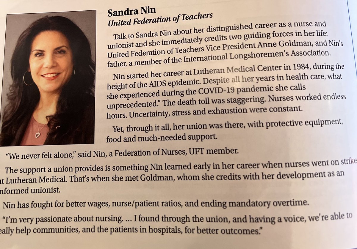 Eileenward4's tweet photo. So proud of my girl Sandra Nin ! Today she is being recognized at NYSUT awards assembly in Albany as “Healthcare Professional of the Year” She is Lutheran Medical centers  UFT rep and a powerful voice for all her nurses.   #UnionStrong #brooklynstrong @si_uft  @UFT https://t.co/ivXGQSUxMi