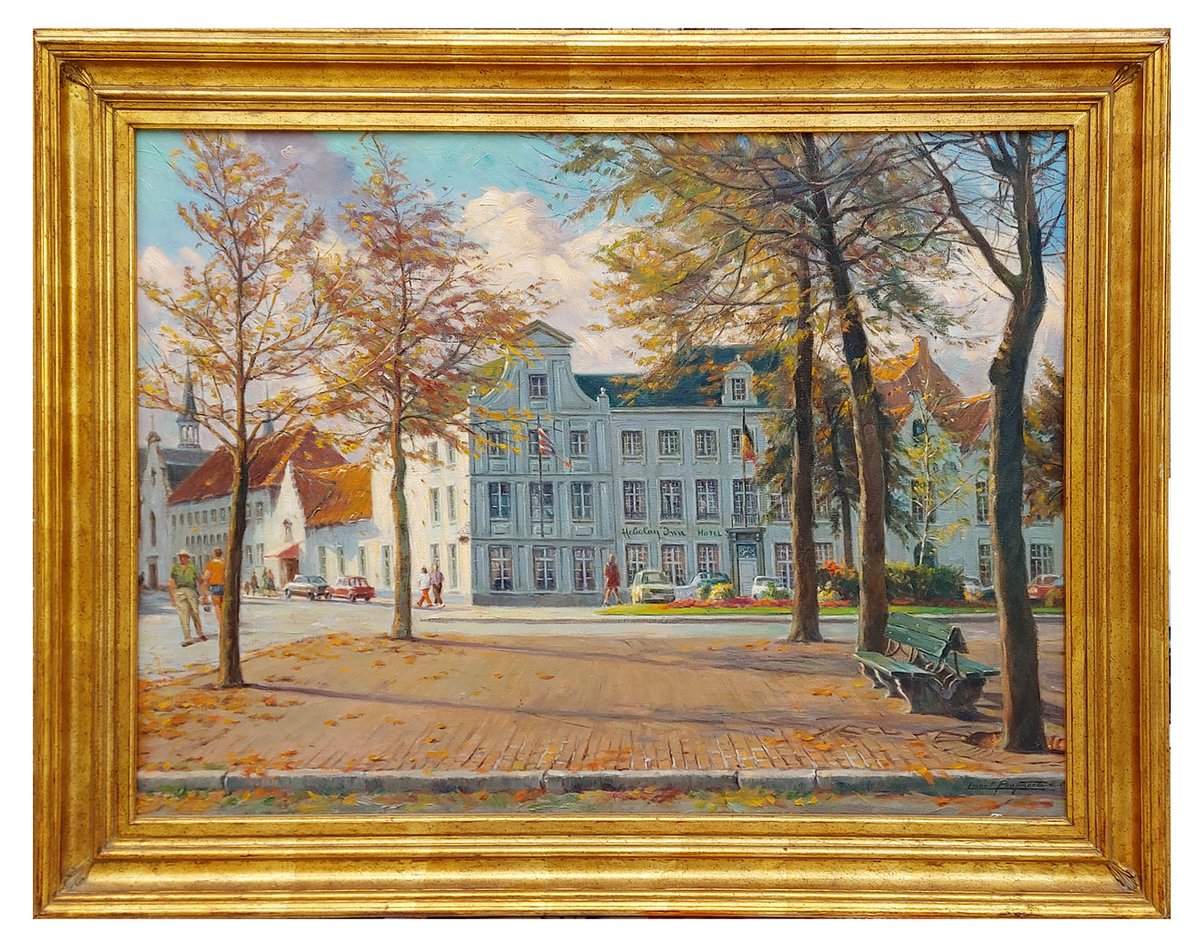 BelgianBe's tweet photo. Een vroeger zicht op het Holiday Inn hotel op het Zand te Brugge door de Belgische kunstschilder Lionel Poupaert (Brugge 1900 - 1989 Brugge) (€ 372)

#belgianpainter #belgischekunst #Belgischeschilder #Brugge #Bruges #kunst #art #schilderij #holidayinn https://t.co/esdkxx56WO