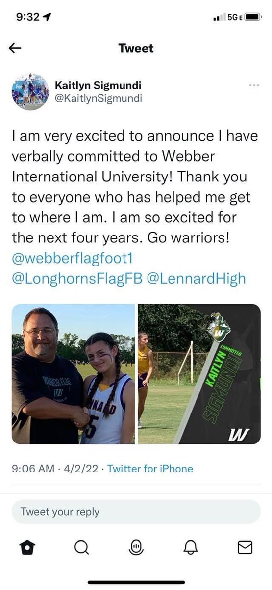Miami Stingrays Gold-Byers (@mstingraysbyers) on Twitter photo To our last 2022 & our OG on the Stingrays. You want to talk about multi-sport athlete? <a href="/KaitlynSigmundi/">Kaitlyn Sigmundi</a> defines that word. She had offers for both softball & flag football. She is absolutely phenomenal at both & we could not be more proud of her future with Webber Flag Football! To our last 2022 & our OG on the Stingrays. You want to talk about multi-sport athlete? <a href="/KaitlynSigmundi/">Kaitlyn Sigmundi</a> defines that word. She had offers for both softball & flag football. She is absolutely phenomenal at both & we could not be more proud of her future with Webber Flag Football!