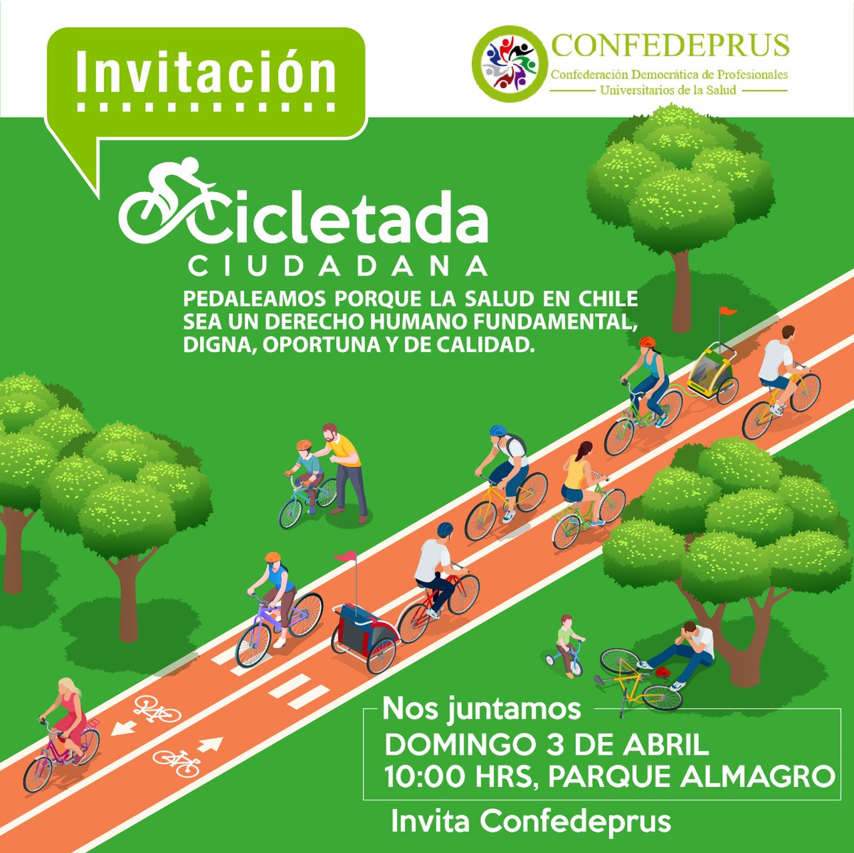 confedeprus's tweet photo. Mañana es nuestra Cicletada Ciudadana para que la salud sea un DDHH
#confedeprus
#vamospormás

@adnradiochile @Cooperativa @elmostrador @Emol @radioagricultur @ElMercurio_cl @lacuarta @El_Ciudadano @PiensaPrensa @biobio @T13 @24HorasTVN @chilevision @mega @LaRedTV @CNNChile https://t.co/X5uSFtDqpt