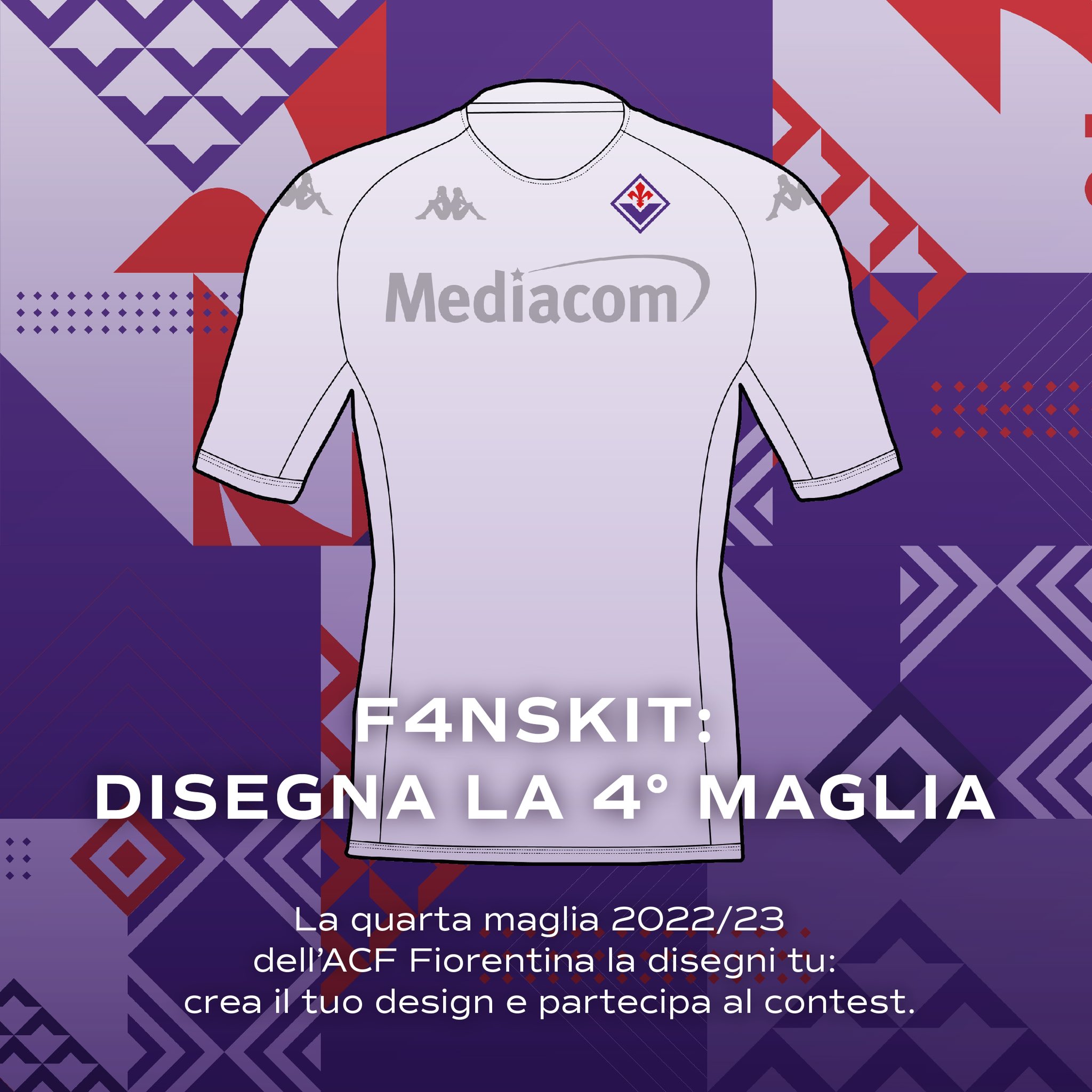 ACF Fiorentina on X: "La quarta maglia 2022/23 dell'ACF Fiorentina la  disegni tu: crea il tuo design e partecipa al contest💜 Partecipa:  https://t.co/nRyDq77j0Y @KappaItalia #playtobedifferent #weareiviola  #forzaviola #fiorentina https://t.co ...