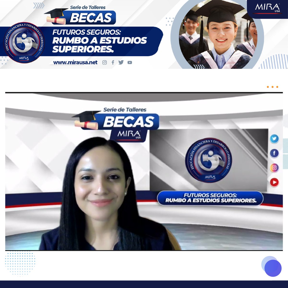 MIRAUSAOficial's tweet photo. En nuestro #TallerVirtual: Futuros Seguros, Rumbo a #EstudiosSuperiores, contamos con la participación de más de 130 asistentes, que recibieron información sobre los 5 pasos para ingresar a la #Universidad. 

Accede a la grabación en el siguiente link: https://t.co/hDik61drdT https://t.co/BmxPeHDXNg