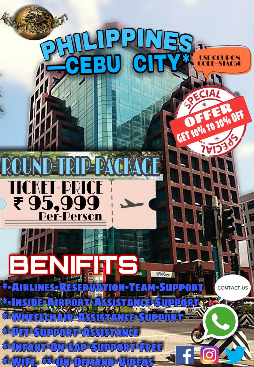 AirlinesReserva's tweet photo. CHEAPEST ROUND-TRIP FLIGHTS (DELHI-IND) TO (CEBU-CITY-PH)(Rs= 95,999)#Airlines-Reservation-Team-Support
Use Airlines Reservation Vouchers To Avail Discounted Offers & Can Get Up-to 10%To20% OFF
#UseCouponCode(AR50)
https://t.co/n0hbrjwe7n
Thanks & Regards
@AirlinesReservationTeam https://t.co/ud4TcERdHK