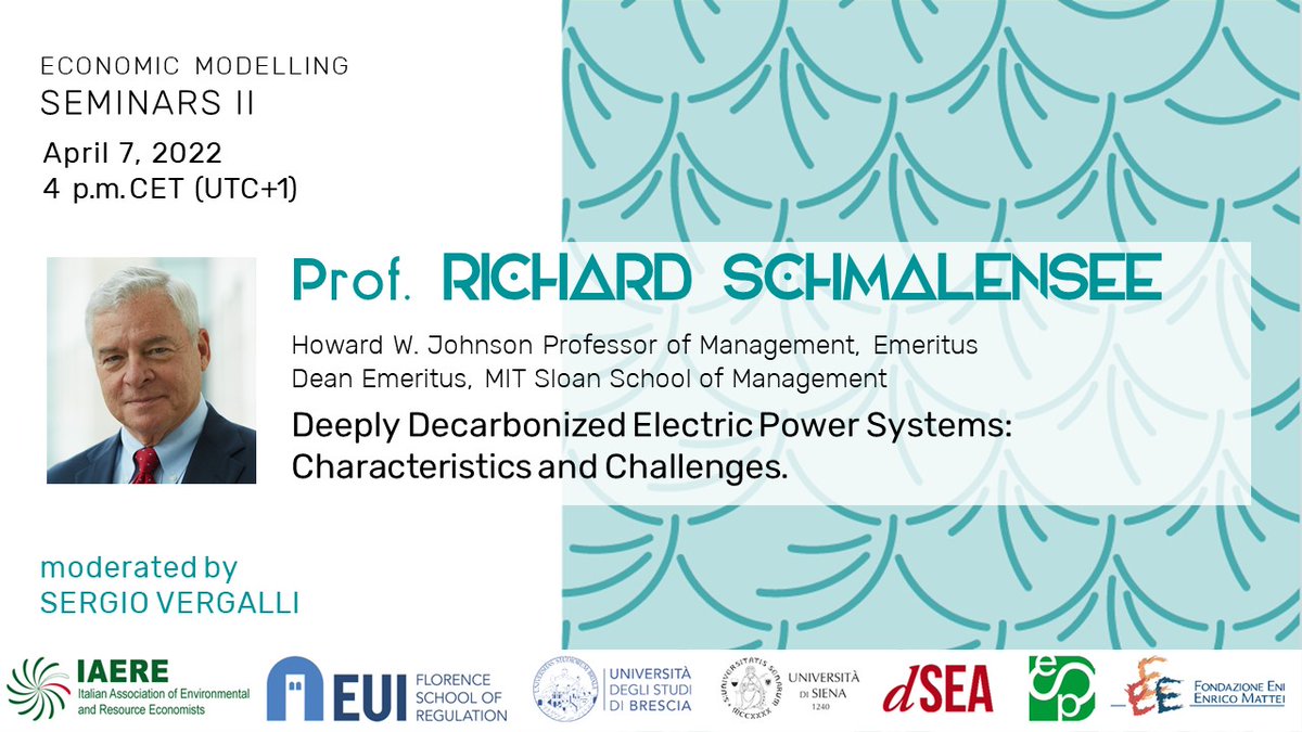 EcoModelSeminar's tweet photo. April 7 – h. 4 PM CET 💻Seminar 
𝗗𝗲𝗲𝗽𝗹𝘆 𝗗𝗲𝗰𝗮𝗿𝗯𝗼𝗻𝗶𝘇𝗲𝗱 𝗘𝗹𝗲𝗰𝘁𝗿𝗶𝗰 𝗣𝗼𝘄𝗲𝗿 𝗦𝘆𝘀𝘁𝗲𝗺𝘀: 𝗖𝗵𝗮𝗿𝗮𝗰𝘁𝗲𝗿𝗶𝘀𝘁𝗶𝗰𝘀 𝗮𝗻𝗱 𝗖𝗵𝗮𝗹𝗹𝗲𝗻𝗴𝗲𝘀
🎙Prof. R. Schmalensee, @MITSloan
#energy #energytransition #decarbonization
https://t.co/J9Ea2axFYb https://t.co/Gaok41catB