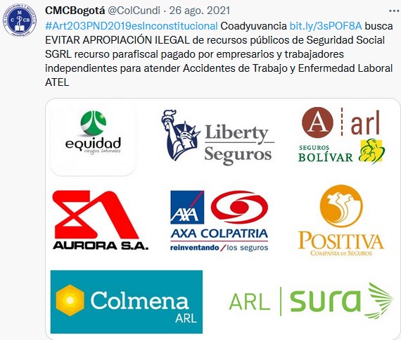 ColCundi's tweet photo. #Art203PND2019esINEXEQUIBLE Art.203 del Plan Nacional de Desarrollo desviaba MILLONARIOS recursos parafiscales de Seguridad Social hacia el pago de comisiones comerciales de ARL. Hoy es procedente laDEVOLUCION VerDrGFC https://t.co/yD5MY85msC y Decisión CC https://t.co/kwbhc9umK0 https://t.co/XbwPjzHUVq