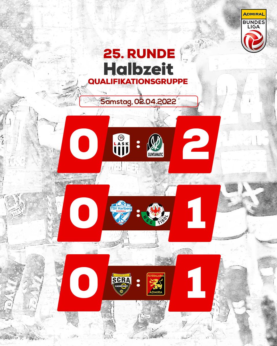 OEFBL's tweet photo. 45’ | Das war die erste Halbzeit in den drei Samstagsspielen der ADMIRAL Bundesliga. Hier findet ihr die aktuellen Zwischenstände:
#ASKSVR #HTBWSG #ALTADM #AdmiralBL https://t.co/TxjcOAhgNO