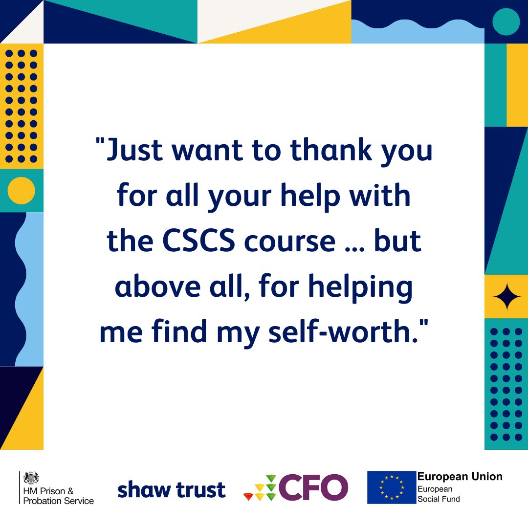 ShawTrust's tweet photo. We love to hear feedback like this from our CFO3 participants! "Just want to thank you for all your help with the CSCS course, but above all, for helping me find my self-worth." Find out more about CFO3 here: https://t.co/aLbgITzpTU #GrowthProgramme #ChangingLivesTogether https://t.co/d8xg1AUI79