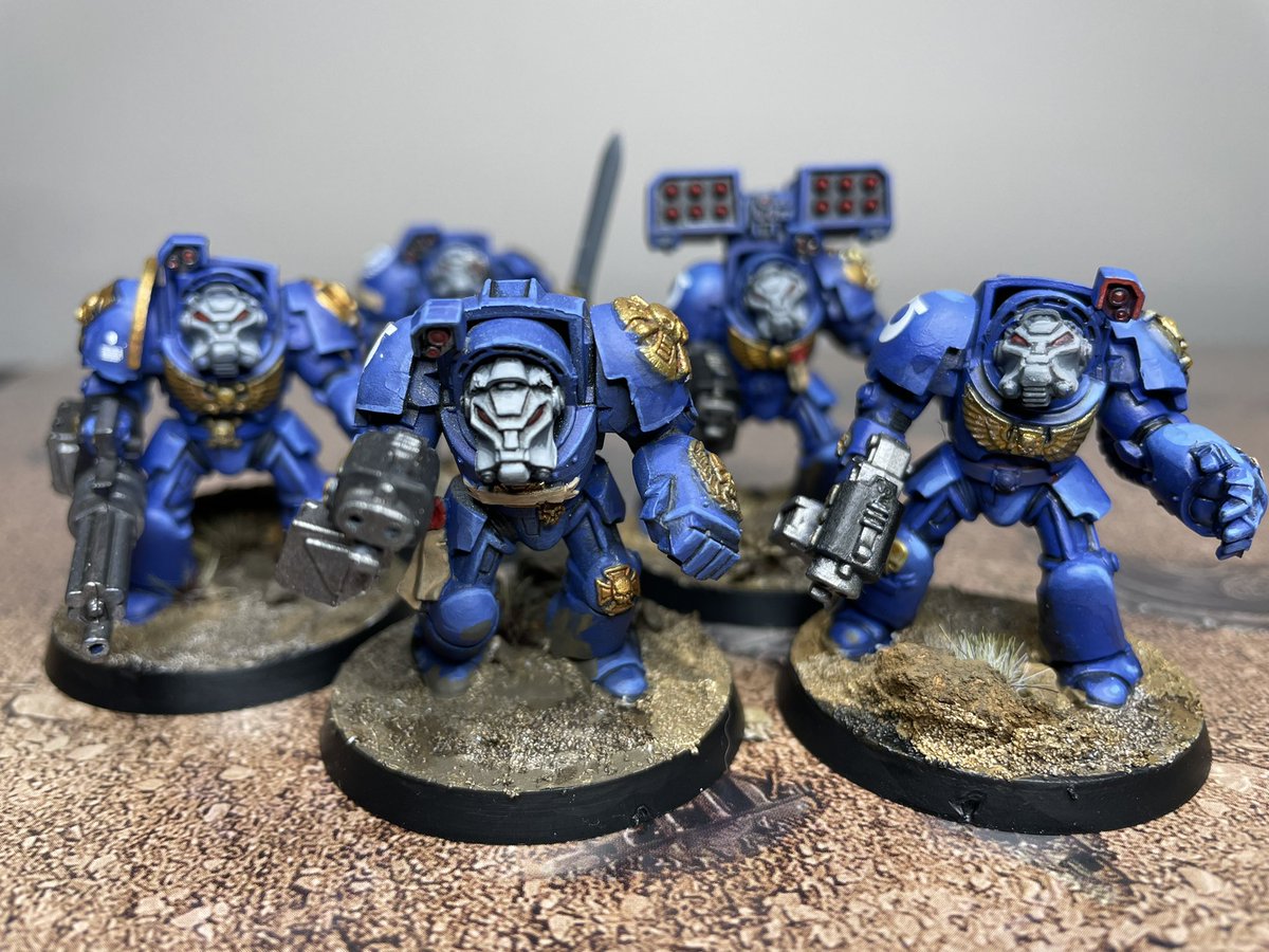 ryebread_minis's tweet photo. Forgot to post my #marchformacragge results! Fully painted 2 dreads and 5 terminators, then added some decals and did some basing on some of the other forces that were missing those details, some not pictured as they werent fully finished. https://t.co/KmiyZC7RWg