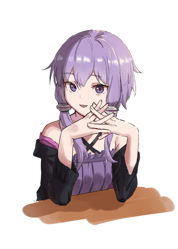 yuzuki yukari 1girl solo purple hair purple eyes criss-cross halter halterneck upper body  illustration images