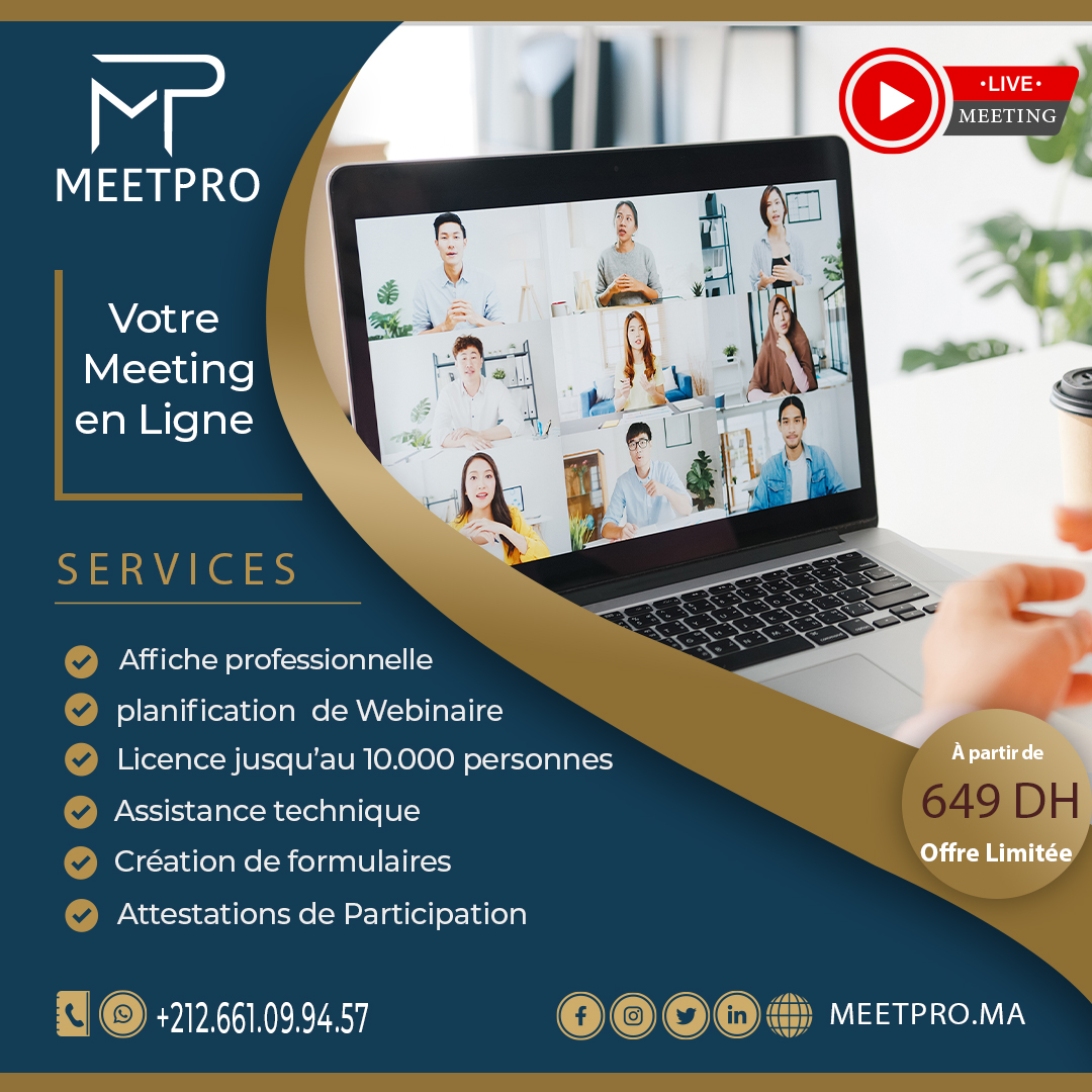Meetpro_ma's tweet photo. 🎯تواجهك عدة صعوبات في تنظيم محاضرة عن بعد!
  الحل مع MEETPRO حيث نضمن لك:
✔️إعداد احترافي للإعلان؛
✔️اشتراك مدفوع؛
✔️مواكبة تقنية طيلة اللقاء؛
✔️إعداد الشواهد وإرسالها؛
✔️مع امتيازات أخرى.
💯 كل هذا ابتداء من 649 درهم فقط... 
📞0661.09.94.57
#Webinaire #Events #Meetings #webinar https://t.co/IhUss2LYO5